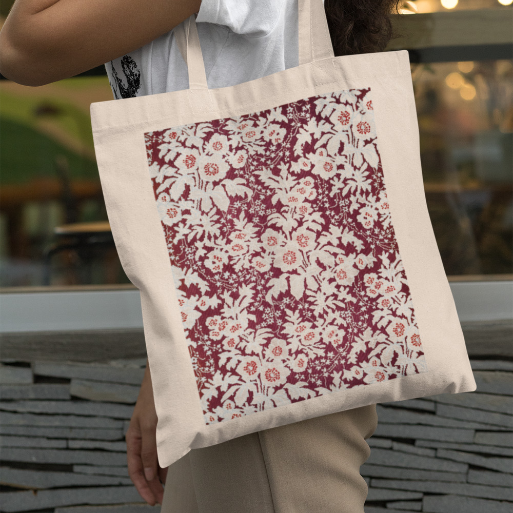 Deep Magenta Floral Vintage Tote Bag